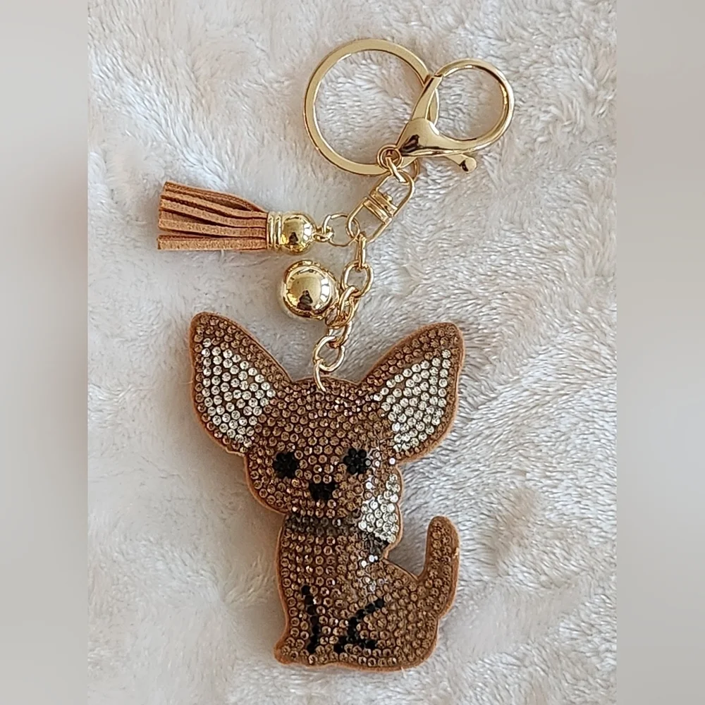 Chihauhau Sparkling Dog Keychain with Tassel Bag Charm